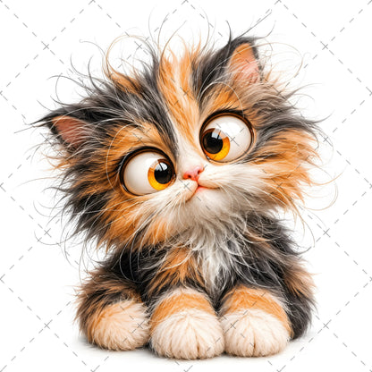 Whimsical Big-Eyed Kitten PNG, Fluffy Cat Sublimation Design, Cute Kitten Clipart for Cat Lovers, POD Tshirt Mug Tumbler