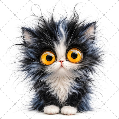 Whimsical Big-Eyed Kitten PNG, Fluffy Cat Sublimation Design, Cute Kitten Clipart for Cat Lovers, POD Tshirt Mug Tumbler