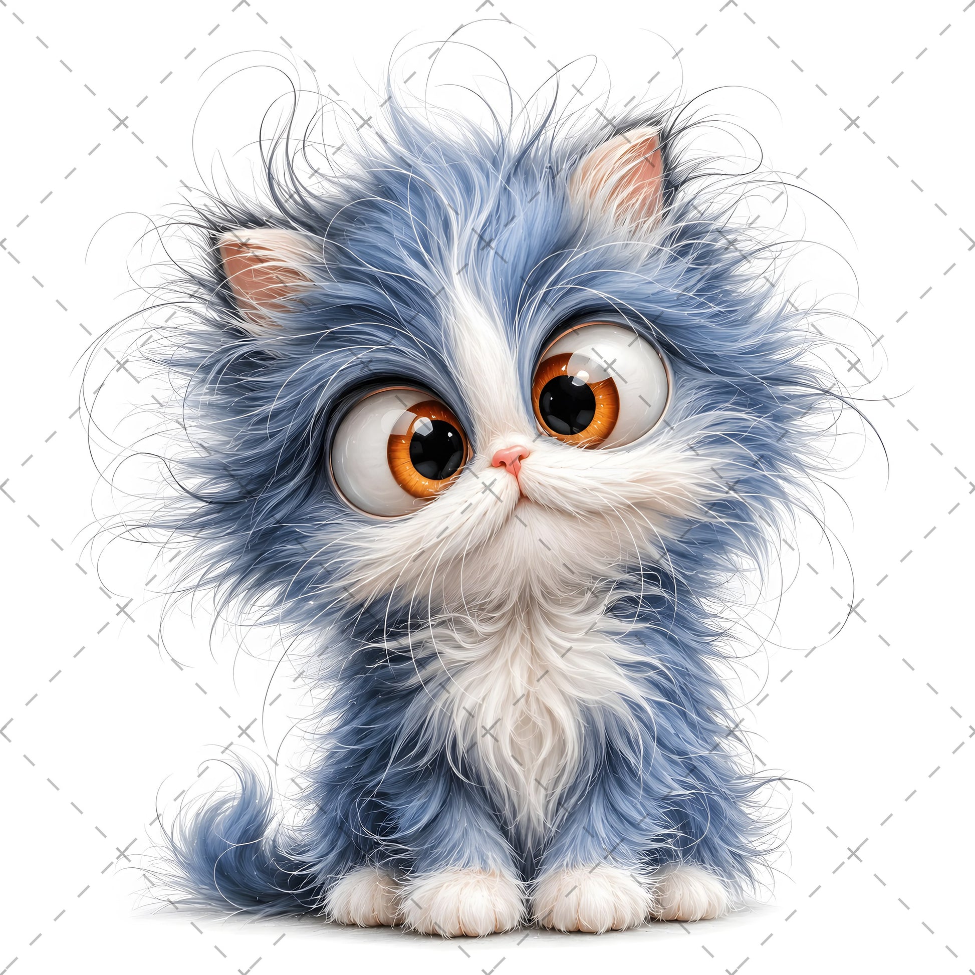 Whimsical Big-Eyed Kitten PNG, Fluffy Cat Sublimation Design, Cute Kitten Clipart for Cat Lovers, POD Tshirt Mug Tumbler