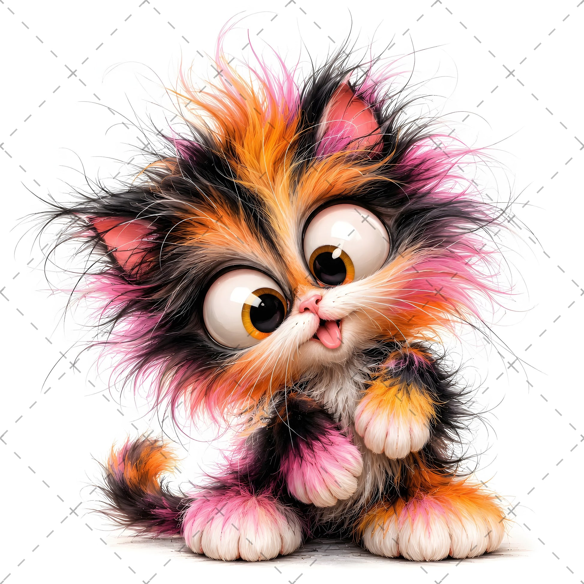 Whimsical Big-Eyed Kitten PNG, Fluffy Cat Sublimation Design, Cute Kitten Clipart for Cat Lovers, POD Tshirt Mug Tumbler