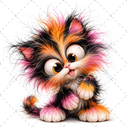 Whimsical Big-Eyed Kitten PNG, Fluffy Cat Sublimation Design, Cute Kitten Clipart for Cat Lovers, POD Tshirt Mug Tumbler