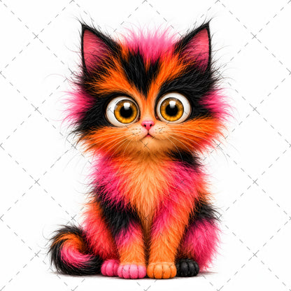 Whimsical Big-Eyed Kitten PNG, Fluffy Cat Sublimation Design, Cute Kitten Clipart for Cat Lovers, POD Tshirt Mug Tumbler