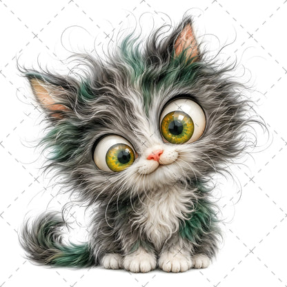 Whimsical Big-Eyed Kitten PNG, Fluffy Cat Sublimation Design, Cute Kitten Clipart for Cat Lovers, POD Tshirt Mug Tumbler