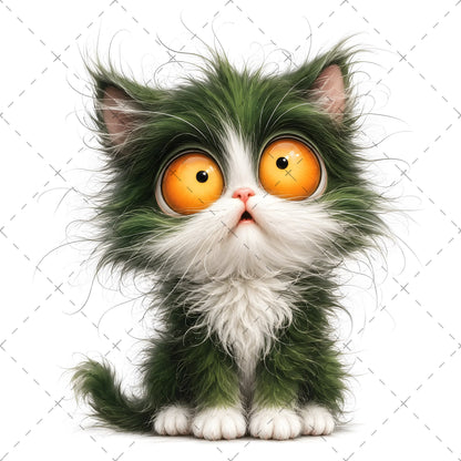 Whimsical Big-Eyed Kitten PNG, Fluffy Cat Sublimation Design, Cute Kitten Clipart for Cat Lovers, POD Tshirt Mug Tumbler