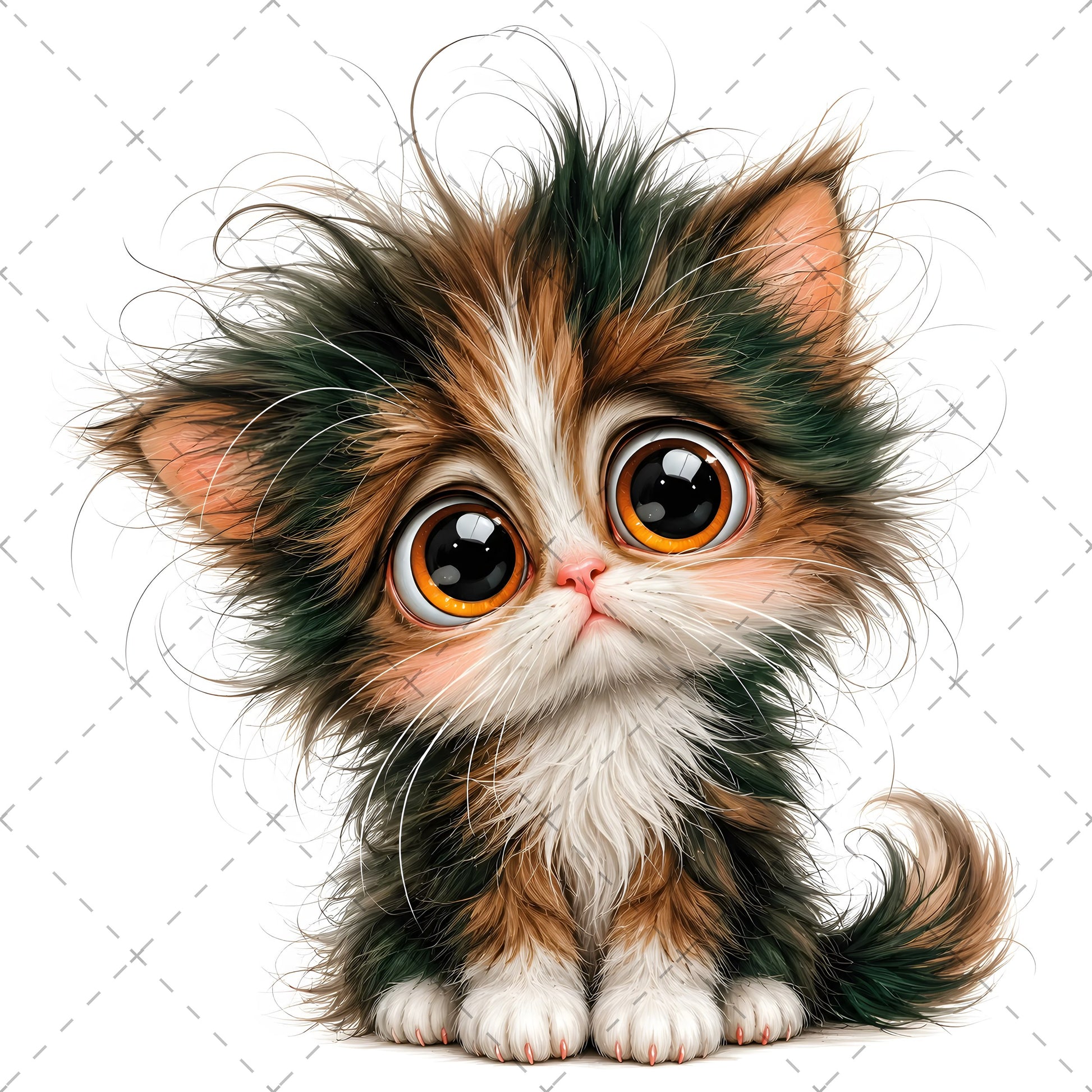 Whimsical Big-Eyed Kitten PNG, Fluffy Cat Sublimation Design, Cute Kitten Clipart for Cat Lovers, POD Tshirt Mug Tumbler