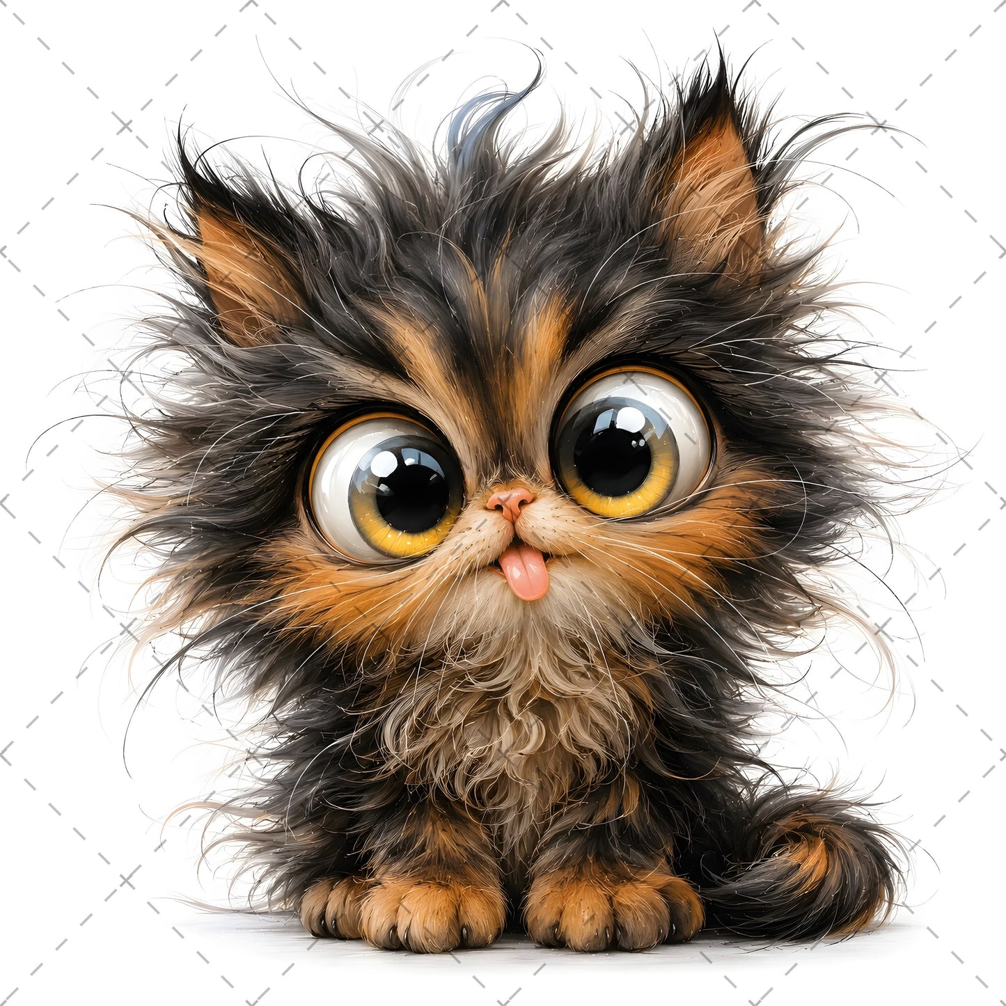 Whimsical Big-Eyed Kitten PNG, Fluffy Cat Sublimation Design, Cute Kitten Clipart for Cat Lovers, POD Tshirt Mug Tumbler