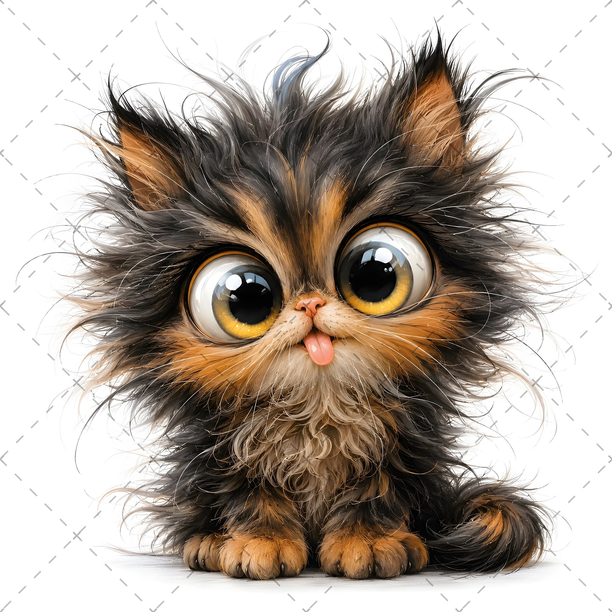 Whimsical Big-Eyed Kitten PNG, Fluffy Cat Sublimation Design, Cute Kitten Clipart for Cat Lovers, POD Tshirt Mug Tumbler