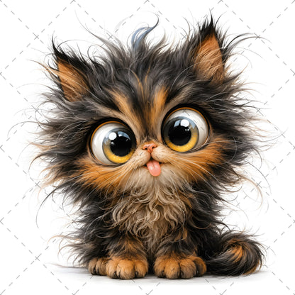 Whimsical Big-Eyed Kitten PNG, Fluffy Cat Sublimation Design, Cute Kitten Clipart for Cat Lovers, POD Tshirt Mug Tumbler