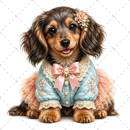 Puppy in Dress PNG Clipart | Adorable Nursery Decor & Pet Lover Gift | Cute Dog Sublimation Design for T-Shirts, french bulldog art, bichon frise print, cavalier king charle, PNG, digital download, high resolution