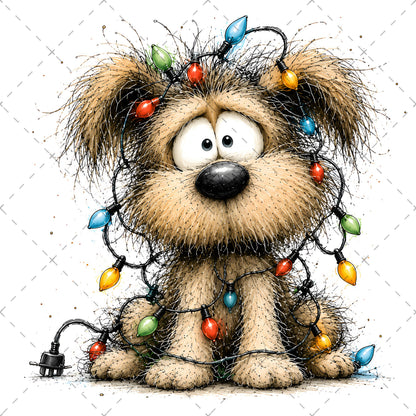 Shaggy Dog Clipart Bundle - Whimsical Puppy PNGs for Holidays & Everyday Humor - Commercial Use Digital Download for POD Digital Downloads, pet wall art, whimsical animal art, christmas dog art, PNG, digital download, high resolution