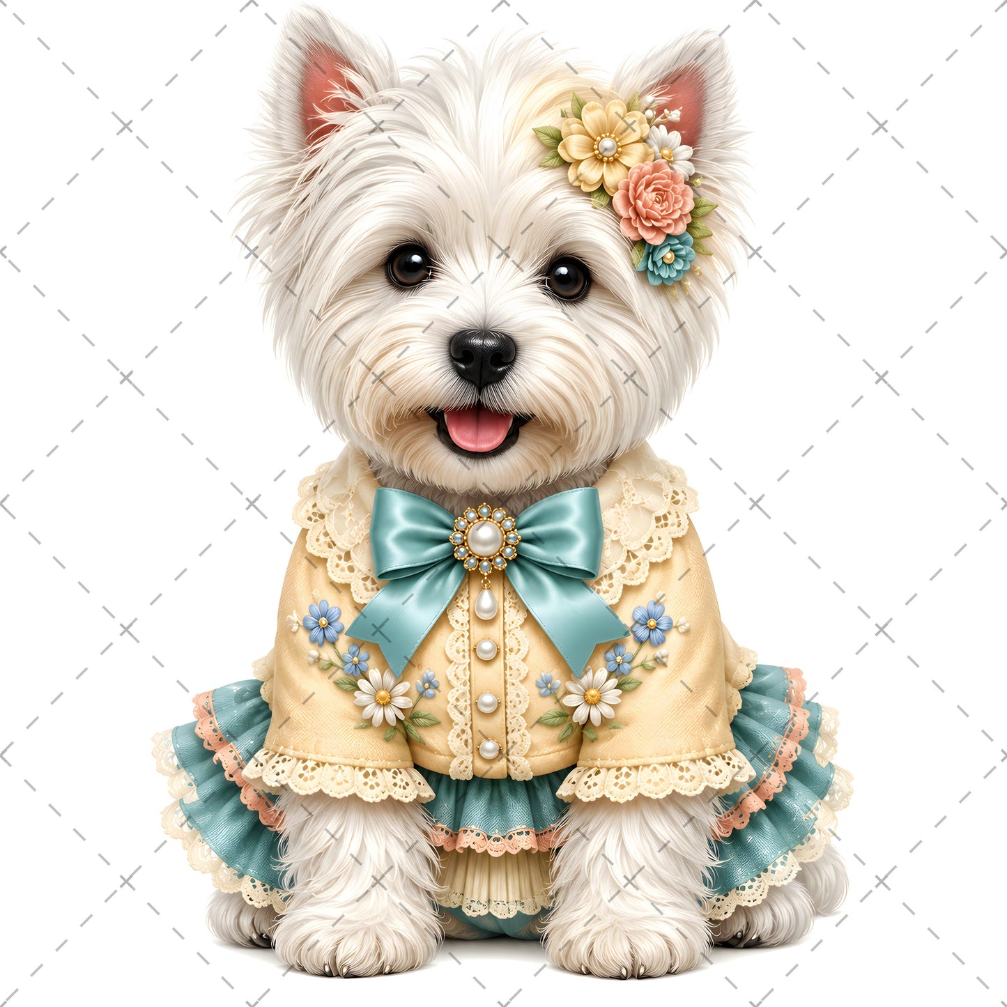 Puppy in Dress PNG Clipart | Adorable Nursery Decor & Pet Lover Gift | Cute Dog Sublimation Design for T-Shirts, baby room decor, french bulldog art, bichon frise print, PNG, digital download, high resolution