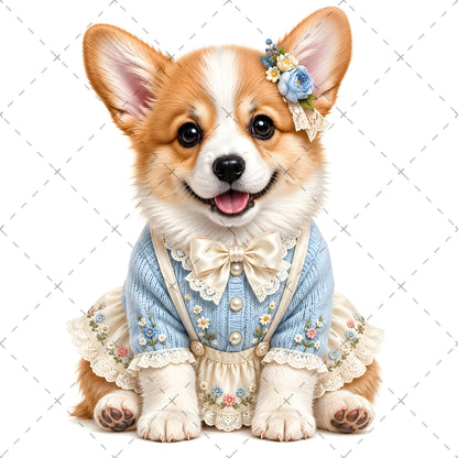 Puppy in Dress PNG Clipart | Adorable Nursery Decor & Pet Lover Gift | Cute Dog Sublimation Design for T-Shirts, etsy seller art, vintage pet illustra, nursery animal art, PNG, digital download, high resolution