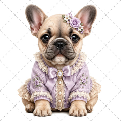 Puppy in Dress PNG Clipart | Adorable Nursery Decor & Pet Lover Gift | Cute Dog Sublimation Design for T-Shirts, dog lover gift, baby room decor, french bulldog art, PNG, digital download, high resolution