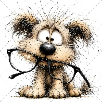 Shaggy Dog Clipart Bundle - Whimsical Puppy PNGs for Holidays & Everyday Humor - Commercial Use Digital Download for POD Digital Downloads, whimsical animal art, christmas dog art, hungry dog art, PNG, digital download, high resolution