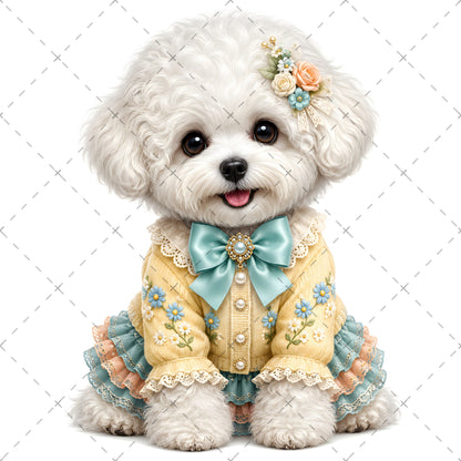 Puppy in Dress PNG Clipart | Adorable Nursery Decor & Pet Lover Gift | Cute Dog Sublimation Design for T-Shirts, vintage pet illustra, nursery animal art, dog lover gift, PNG, digital download, high resolution