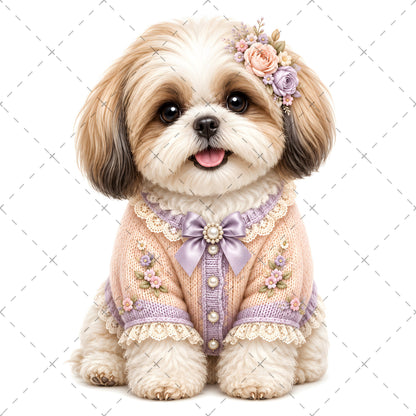 Puppy in Dress PNG Clipart | Adorable Nursery Decor & Pet Lover Gift | Cute Dog Sublimation Design for T-Shirts, baby room decor, french bulldog art, bichon frise print, PNG, digital download, high resolution