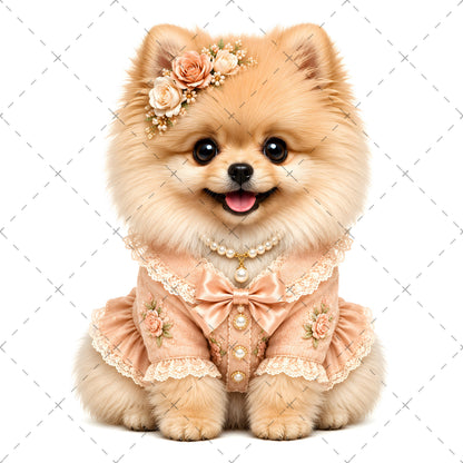 Puppy in Dress PNG Clipart | Adorable Nursery Decor & Pet Lover Gift | Cute Dog Sublimation Design for T-Shirts, cavalier king charle, shabby chic dog, pet portrait digital, PNG, digital download, high resolution