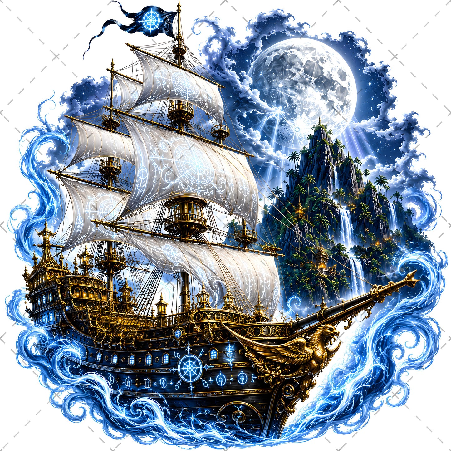 Pirate Ship PNG Fantasy Galleon Sublimation Design Glowing Moon Nautical Clipart Commercial Use, ship sublimation, high res png, nautical wall art, PNG, digital download, high resolution
