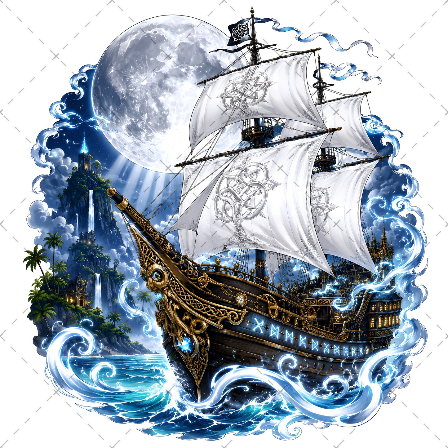 Pirate Ship PNG Fantasy Galleon Sublimation Design Glowing Moon Nautical Clipart Commercial Use, pirate ship png, dreamy seascape, glowing moon art, PNG, digital download, high resolution