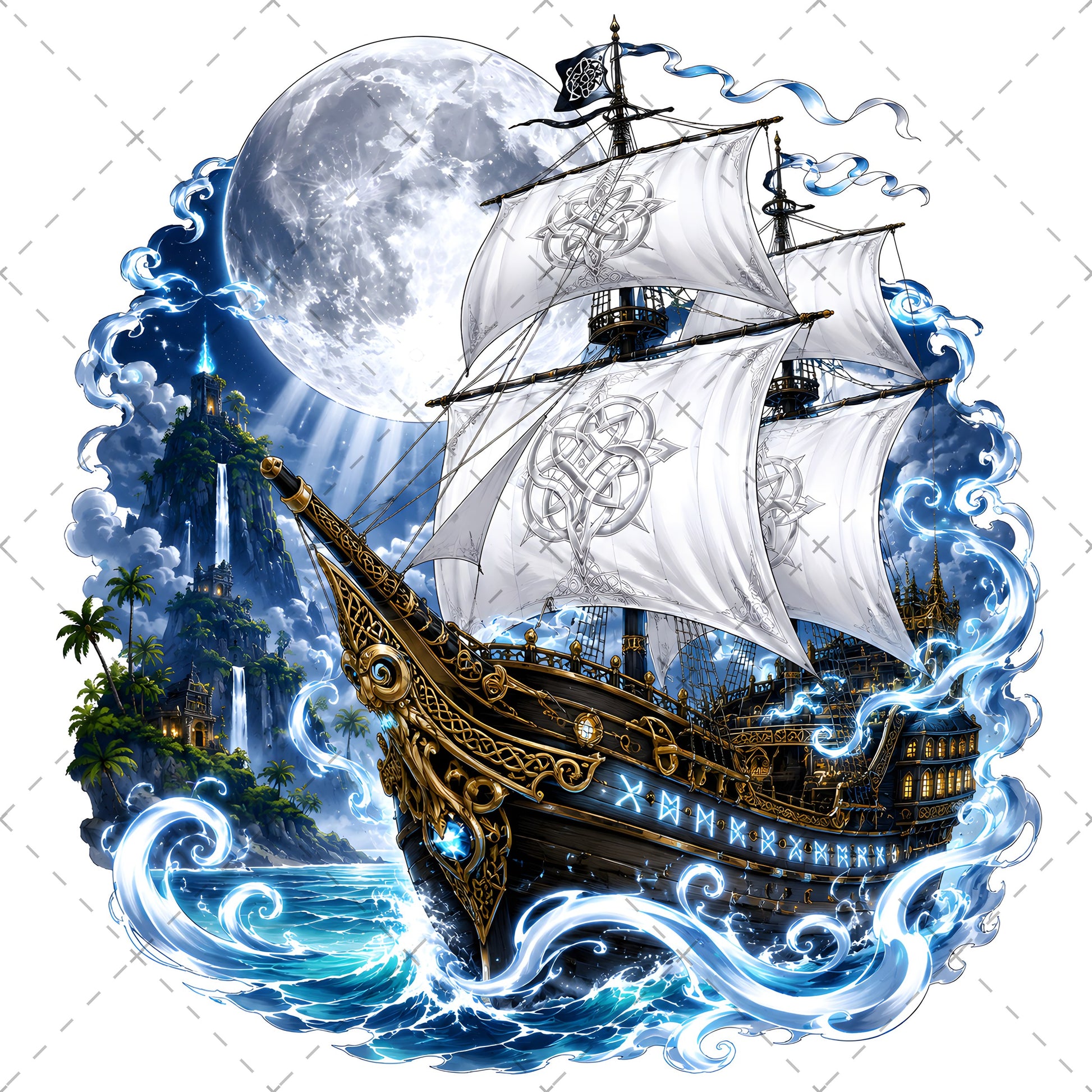 Pirate Ship PNG Fantasy Galleon Sublimation Design Glowing Moon Nautical Clipart Commercial Use, pirate ship png, dreamy seascape, glowing moon art, PNG, digital download, high resolution