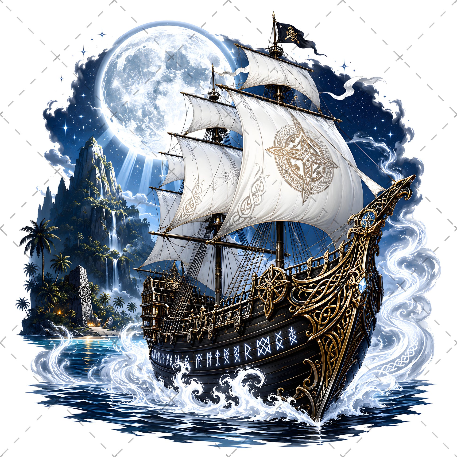 Pirate Ship PNG Fantasy Galleon Sublimation Design Glowing Moon Nautical Clipart Commercial Use, magical pirate, pirate ship png, dreamy seascape, PNG, digital download, high resolution
