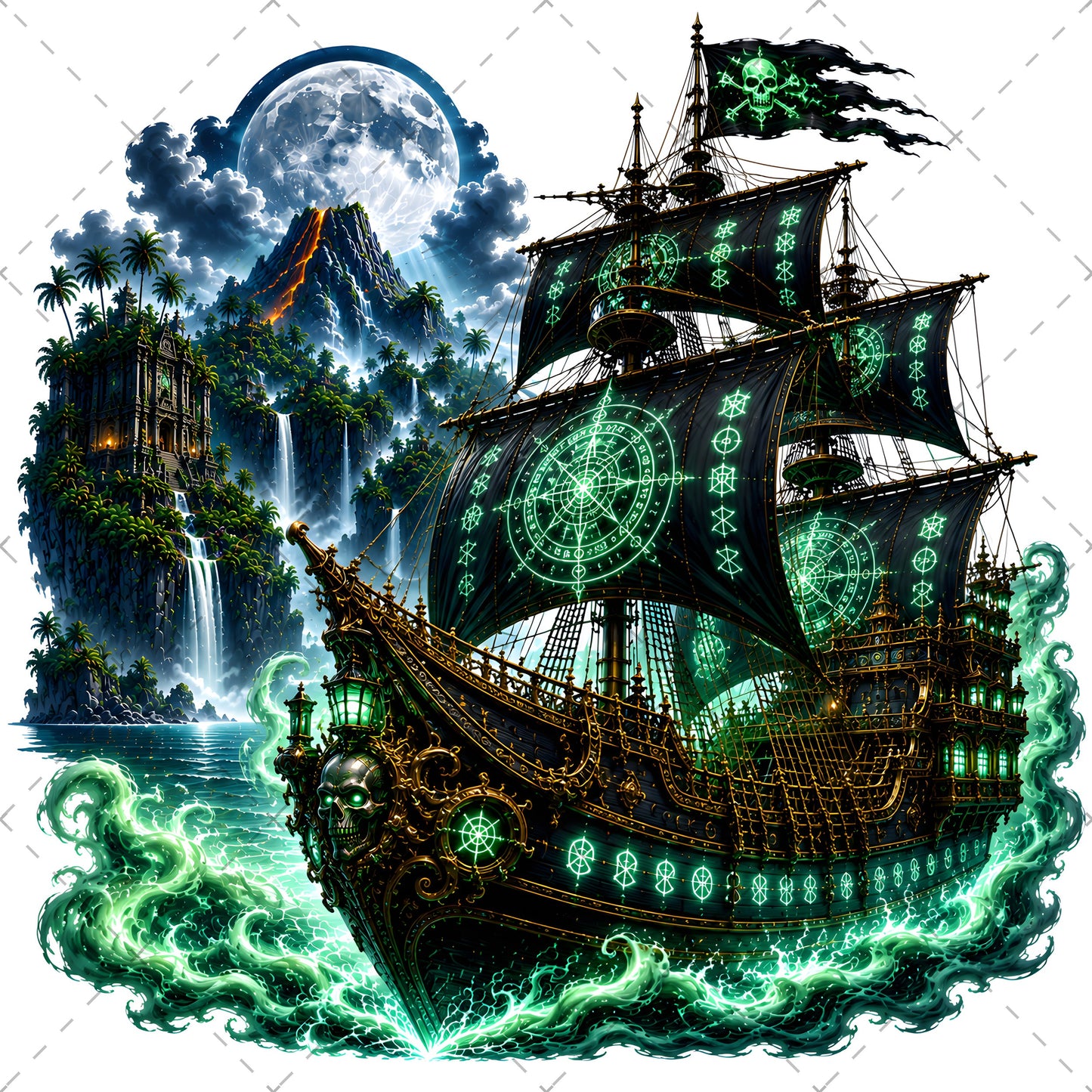Pirate Ship PNG Fantasy Galleon Sublimation Design Glowing Moon Nautical Clipart Commercial Use, spanish galleon art, magical pirate, pirate ship png, PNG, digital download, high resolution