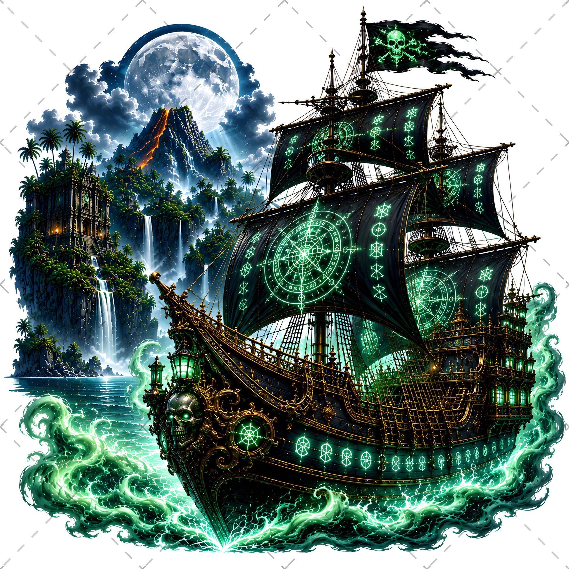 Pirate Ship PNG Fantasy Galleon Sublimation Design Glowing Moon Nautical Clipart Commercial Use, spanish galleon art, magical pirate, pirate ship png, PNG, digital download, high resolution