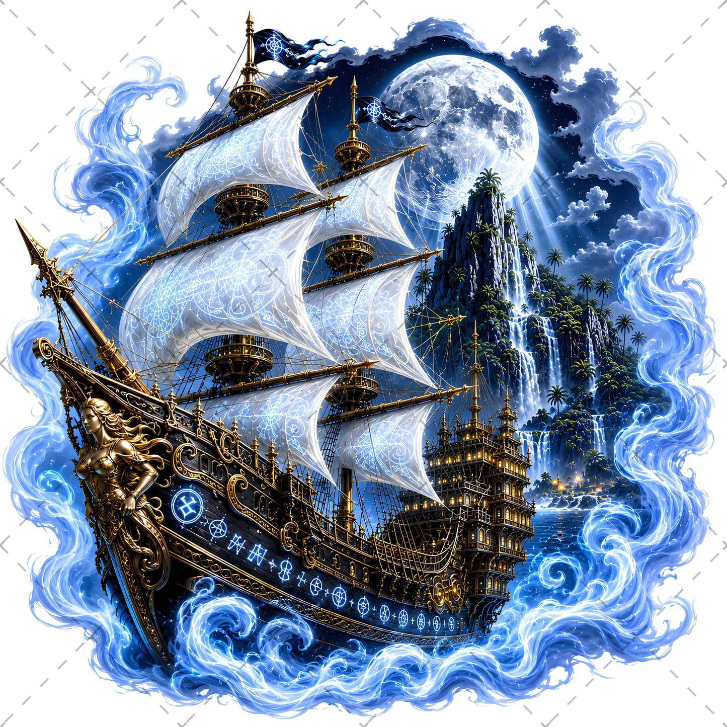 Pirate Ship PNG Fantasy Galleon Sublimation Design Glowing Moon Nautical Clipart Commercial Use, ship sublimation, high res png, nautical wall art, PNG, digital download, high resolution
