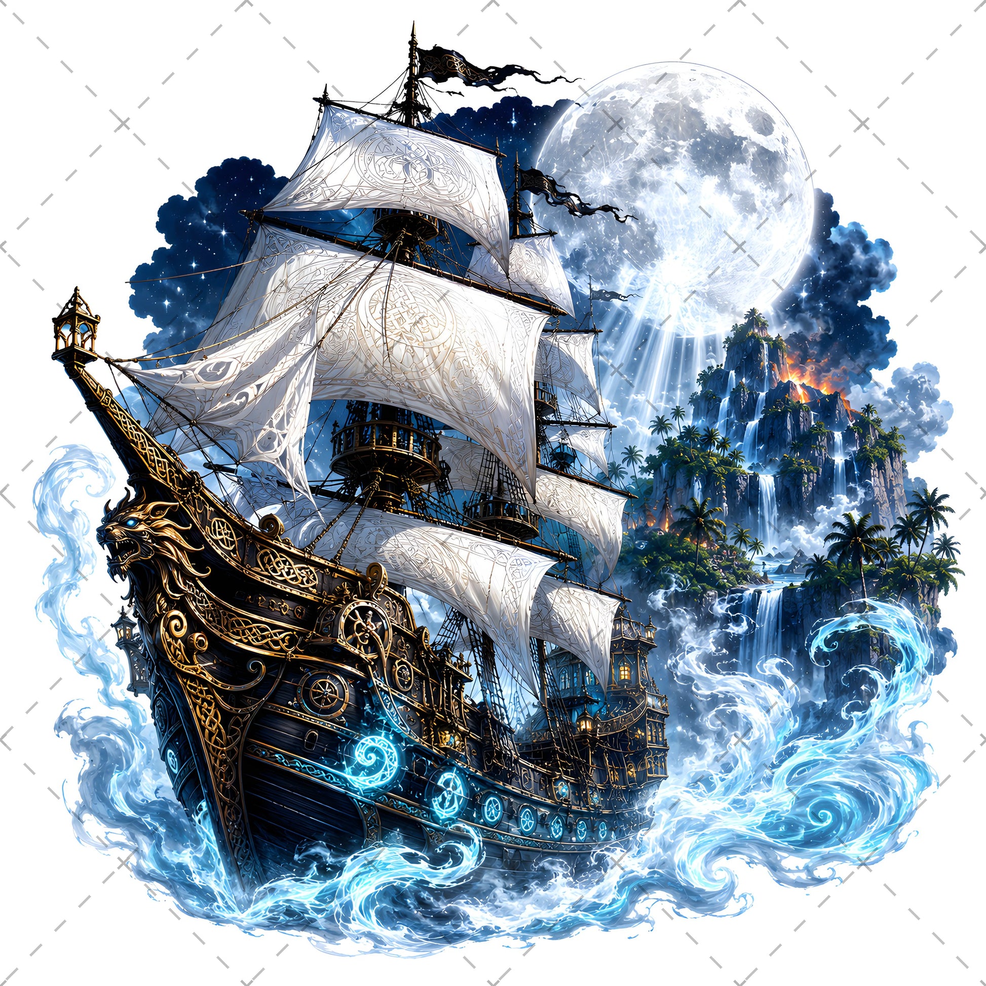 Pirate Ship PNG Fantasy Galleon Sublimation Design Glowing Moon Nautical Clipart Commercial Use, pirate ship png, dreamy seascape, glowing moon art, PNG, digital download, high resolution