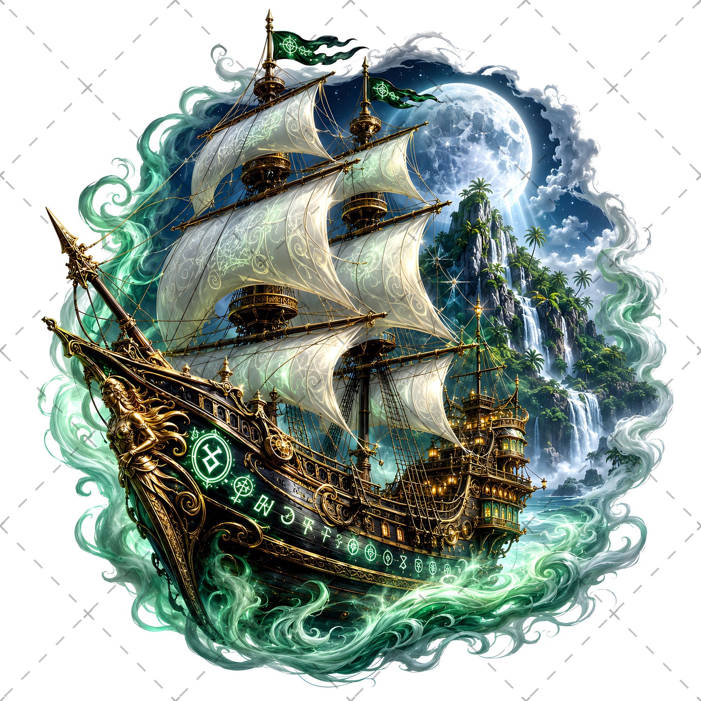 Pirate Ship PNG Fantasy Galleon Sublimation Design Glowing Moon Nautical Clipart Commercial Use, glowing moon art, moonlit ocean, ship sublimation, PNG, digital download, high resolution
