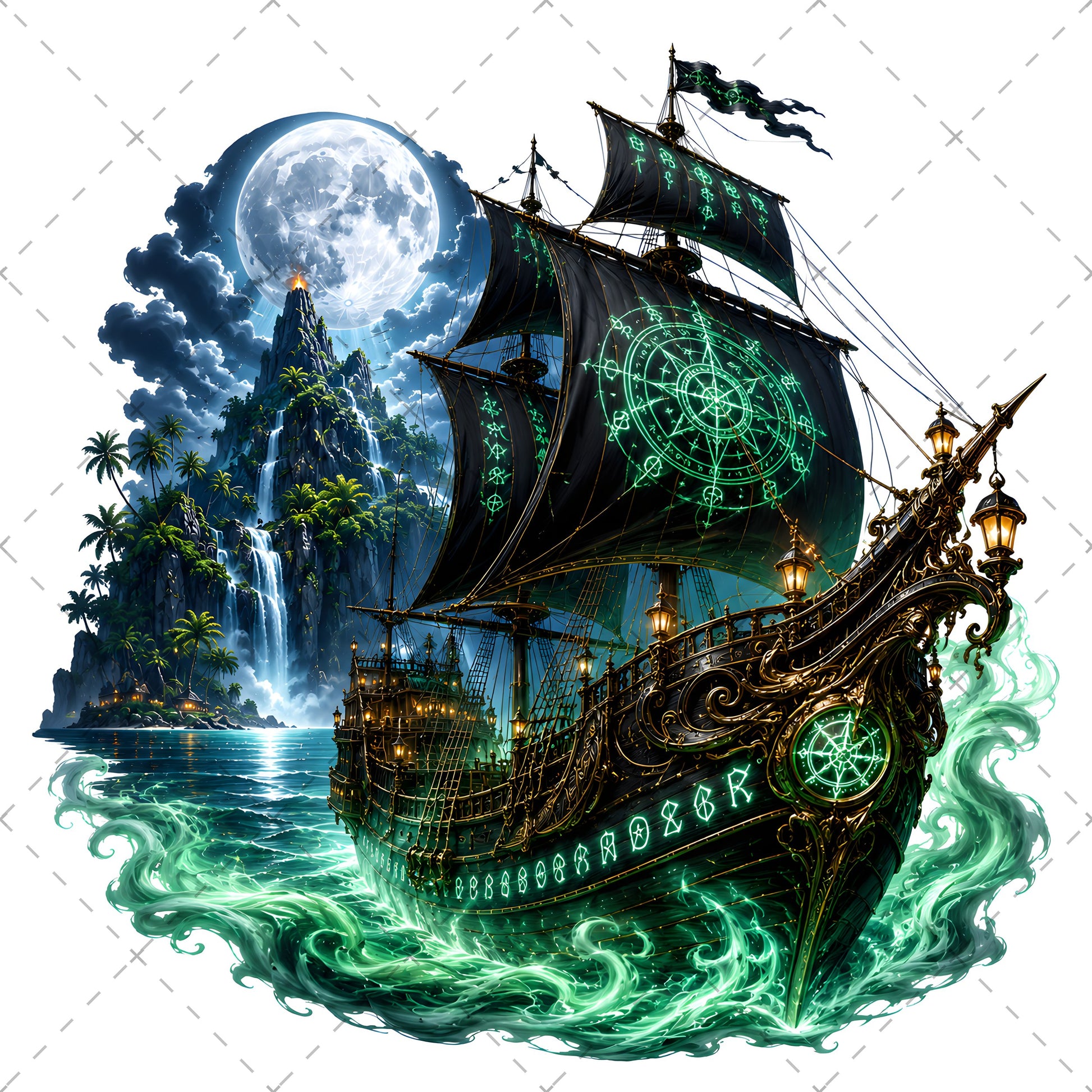 Pirate Ship PNG Fantasy Galleon Sublimation Design Glowing Moon Nautical Clipart Commercial Use, ship sublimation, high res png, nautical wall art, PNG, digital download, high resolution