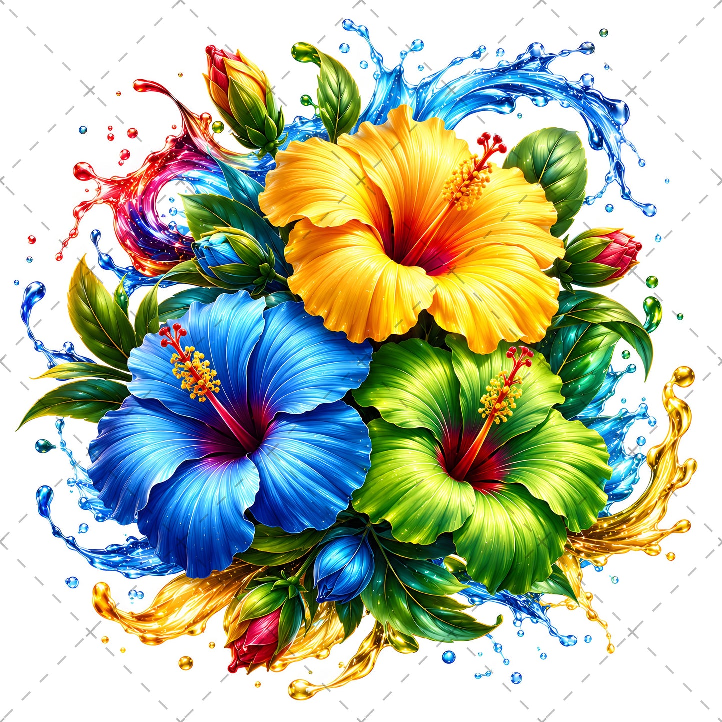 Tropical Hibiscus PNG Sublimation Design Vibrant Watercolor Flower Water Splash Clipart Commercial Use, hawaiian floral desi, summer beach clipart, water splash flower, PNG, digital download, high resolution