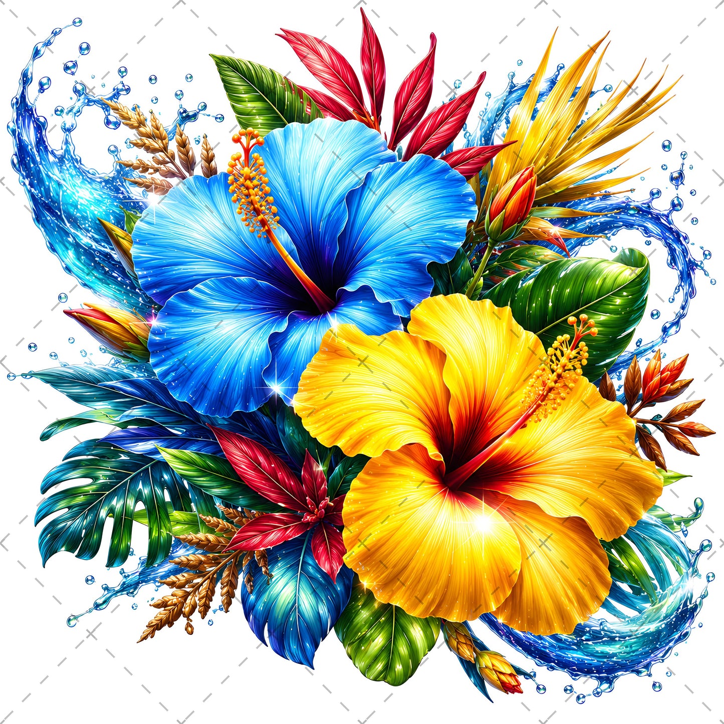 Tropical Hibiscus PNG Sublimation Design Vibrant Watercolor Flower Water Splash Clipart Commercial Use, water splash art, hibiscus flower png, hibiscus png, PNG, digital download, high resolution