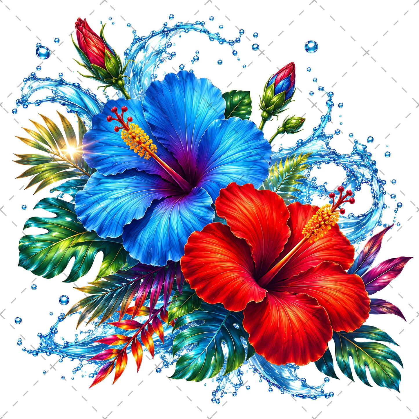 Tropical Hibiscus PNG Sublimation Design Vibrant Watercolor Flower Water Splash Clipart Commercial Use, summer wall art, water splash art, hibiscus flower png, PNG, digital download, high resolution