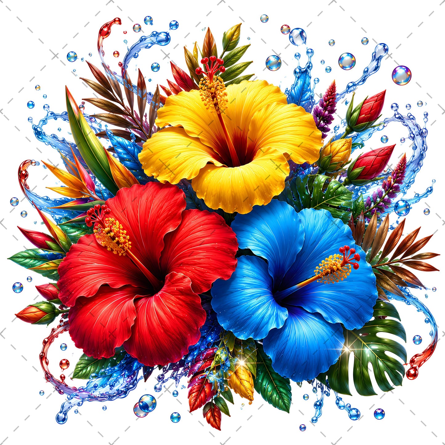 Tropical Hibiscus PNG Sublimation Design Vibrant Watercolor Flower Water Splash Clipart Commercial Use, beach house decor, summer wall art, water splash art, PNG, digital download, high resolution