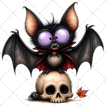 Halloween Bats Clipart, Whimsical Cartoon Pumpkins PNG, Sublimation Design, Cute Fall Commercial Use, POD Tshirt Mug Tum
