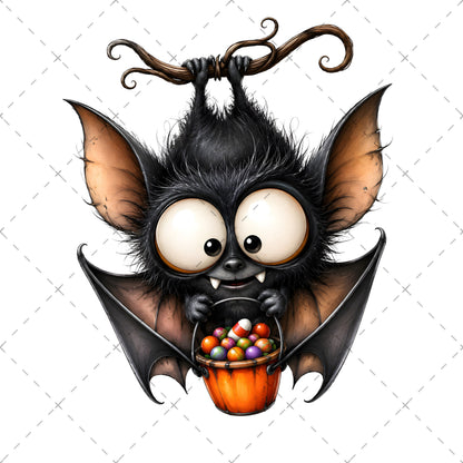 Halloween Bats Clipart, Whimsical Cartoon Pumpkins PNG, Sublimation Design, Cute Fall Commercial Use, POD Tshirt Mug Tum