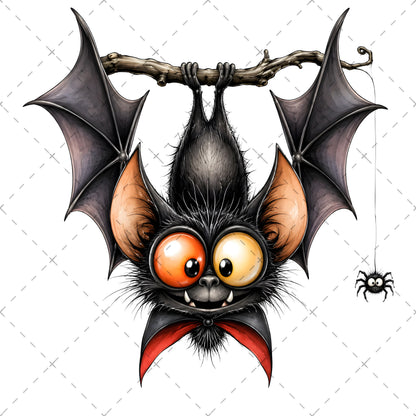 Halloween Bats Clipart, Whimsical Cartoon Pumpkins PNG, Sublimation Design, Cute Fall Commercial Use, POD Tshirt Mug Tum
