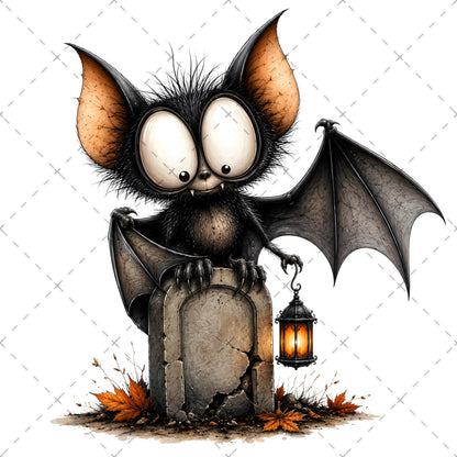 Halloween Bats Clipart, Whimsical Cartoon Pumpkins PNG, Sublimation Design, Cute Fall Commercial Use, POD Tshirt Mug Tum