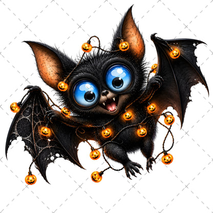 Halloween Bats Clipart, Whimsical Cartoon Pumpkins PNG, Sublimation Design, Cute Fall Commercial Use, POD Tshirt Mug Tum