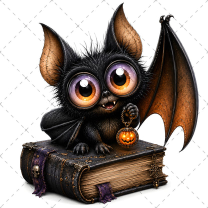 Halloween Bats Clipart, Whimsical Cartoon Pumpkins PNG, Sublimation Design, Cute Fall Commercial Use, POD Tshirt Mug Tum