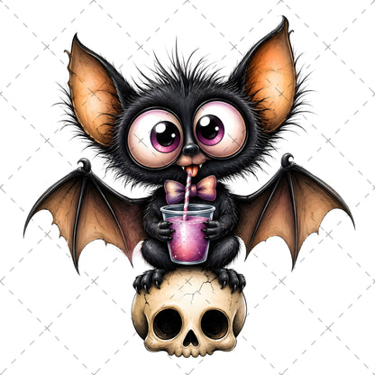 Halloween Bats Clipart, Whimsical Cartoon Pumpkins PNG, Sublimation Design, Cute Fall Commercial Use, POD Tshirt Mug Tum