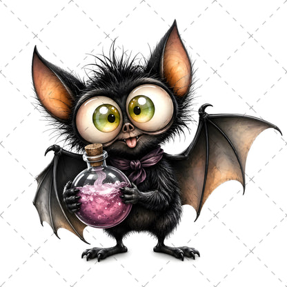 Halloween Bats Clipart, Whimsical Cartoon Pumpkins PNG, Sublimation Design, Cute Fall Commercial Use, POD Tshirt Mug Tum
