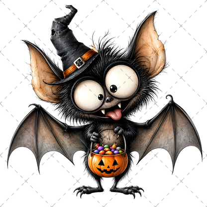 Halloween Bats Clipart, Whimsical Cartoon Pumpkins PNG, Sublimation Design, Cute Fall Commercial Use, POD Tshirt Mug Tum