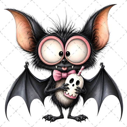 Halloween Bats Clipart, Whimsical Cartoon Pumpkins PNG, Sublimation Design, Cute Fall Commercial Use, POD Tshirt Mug Tum