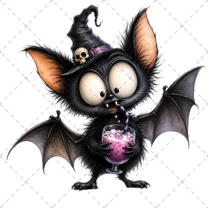 Halloween Bats Clipart, Whimsical Cartoon Pumpkins PNG, Sublimation Design, Cute Fall Commercial Use, POD Tshirt Mug Tum