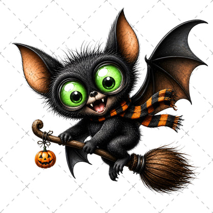 Halloween Bats Clipart, Whimsical Cartoon Pumpkins PNG, Sublimation Design, Cute Fall Commercial Use, POD Tshirt Mug Tum