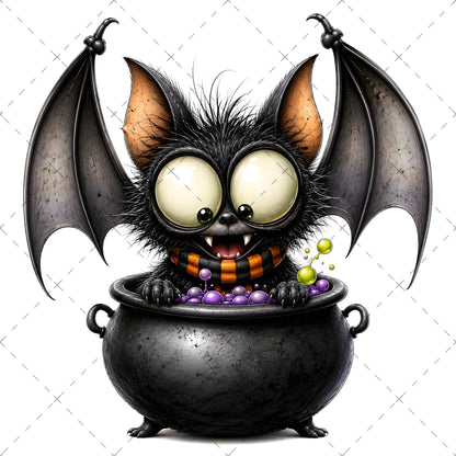 Halloween Bats Clipart, Whimsical Cartoon Pumpkins PNG, Sublimation Design, Cute Fall Commercial Use, POD Tshirt Mug Tum