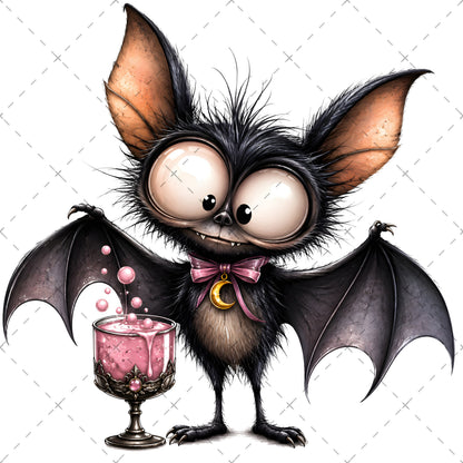 Halloween Bats Clipart, Whimsical Cartoon Pumpkins PNG, Sublimation Design, Cute Fall Commercial Use, POD Tshirt Mug Tum