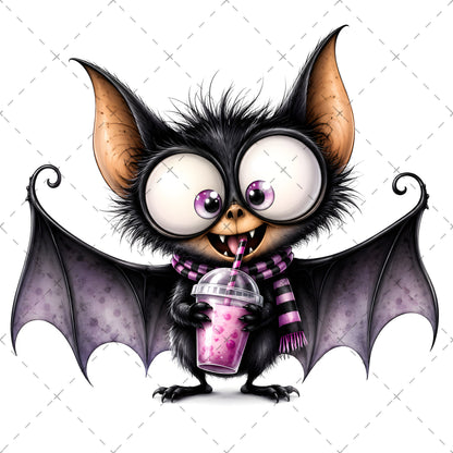 Halloween Bats Clipart, Whimsical Cartoon Pumpkins PNG, Sublimation Design, Cute Fall Commercial Use, POD Tshirt Mug Tum
